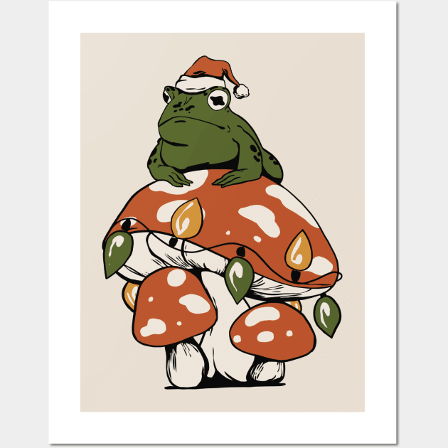 Vintage Retro Cottagecore Frog Mushroom Christmas Wall Art by Krishnansh W.